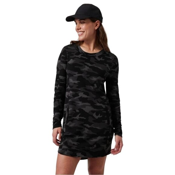 Athleta Balance Printed Dress Black Luxe Camo Pockets Crewneck Size XS - Picture 1 of 14